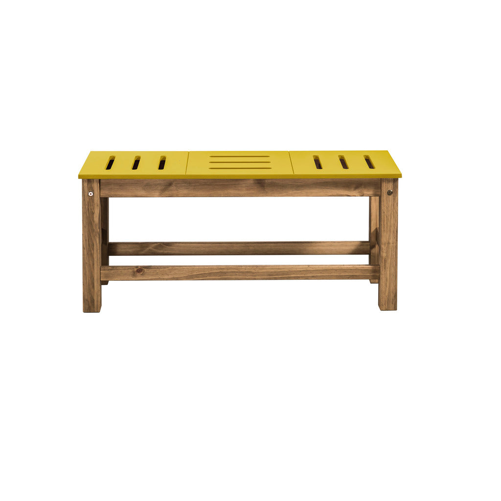 Manhattan Comfort Mid- Century Modern 2-Piece Stillwell 37.8" Bench in Yellow and Natural Wood