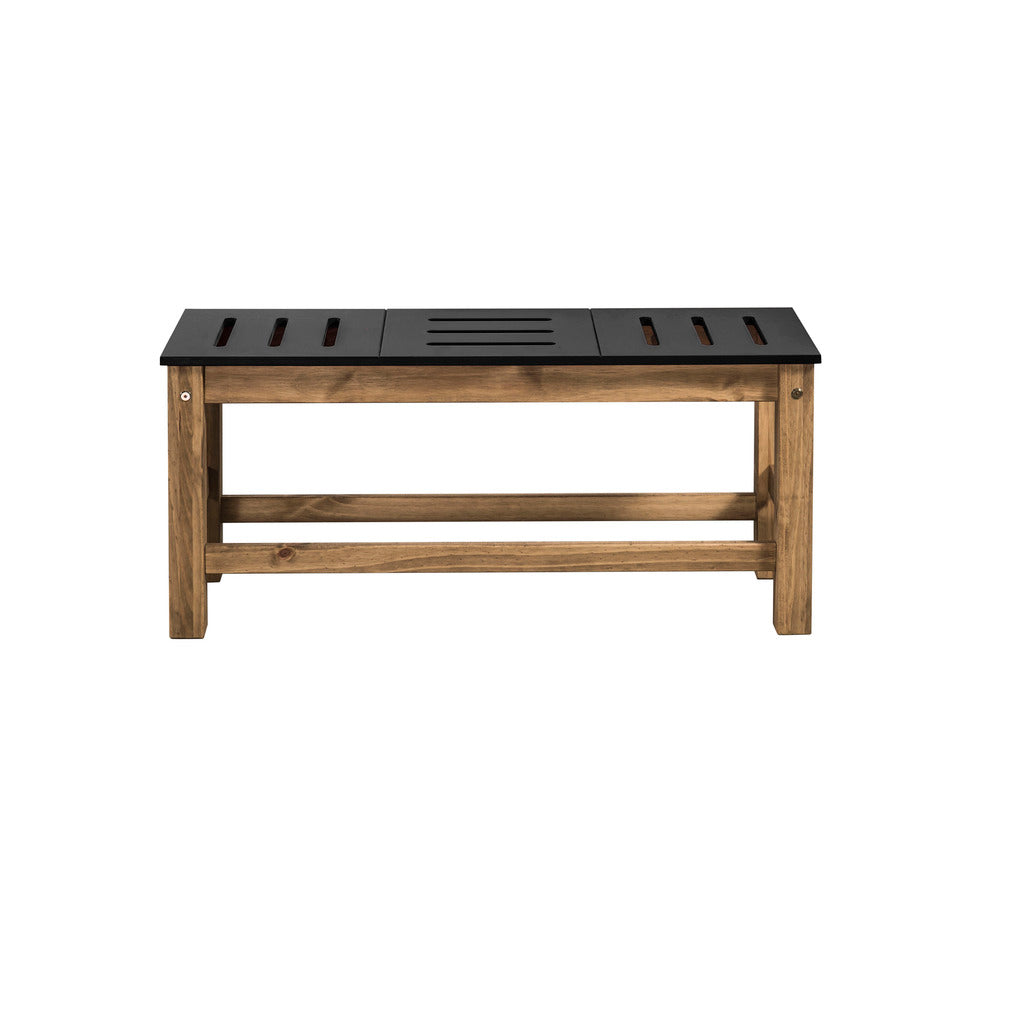 Manhattan Comfort Mid- Century Modern 2-Piece Stillwell 37.8" Bench in Black and Natural Wood