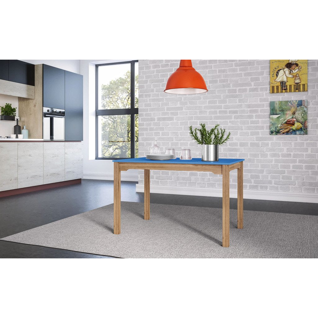 Manhattan Comfort Mid- Century Modern Stillwell 47.25" Rectangular Table  in Blue and Natural Wood