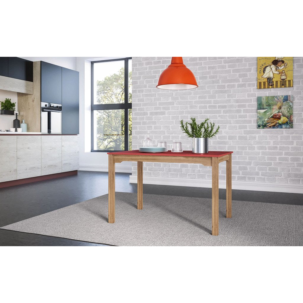 Manhattan Comfort Mid- Century Modern Stillwell 47.25" Rectangular Table  in Red and Natural Wood