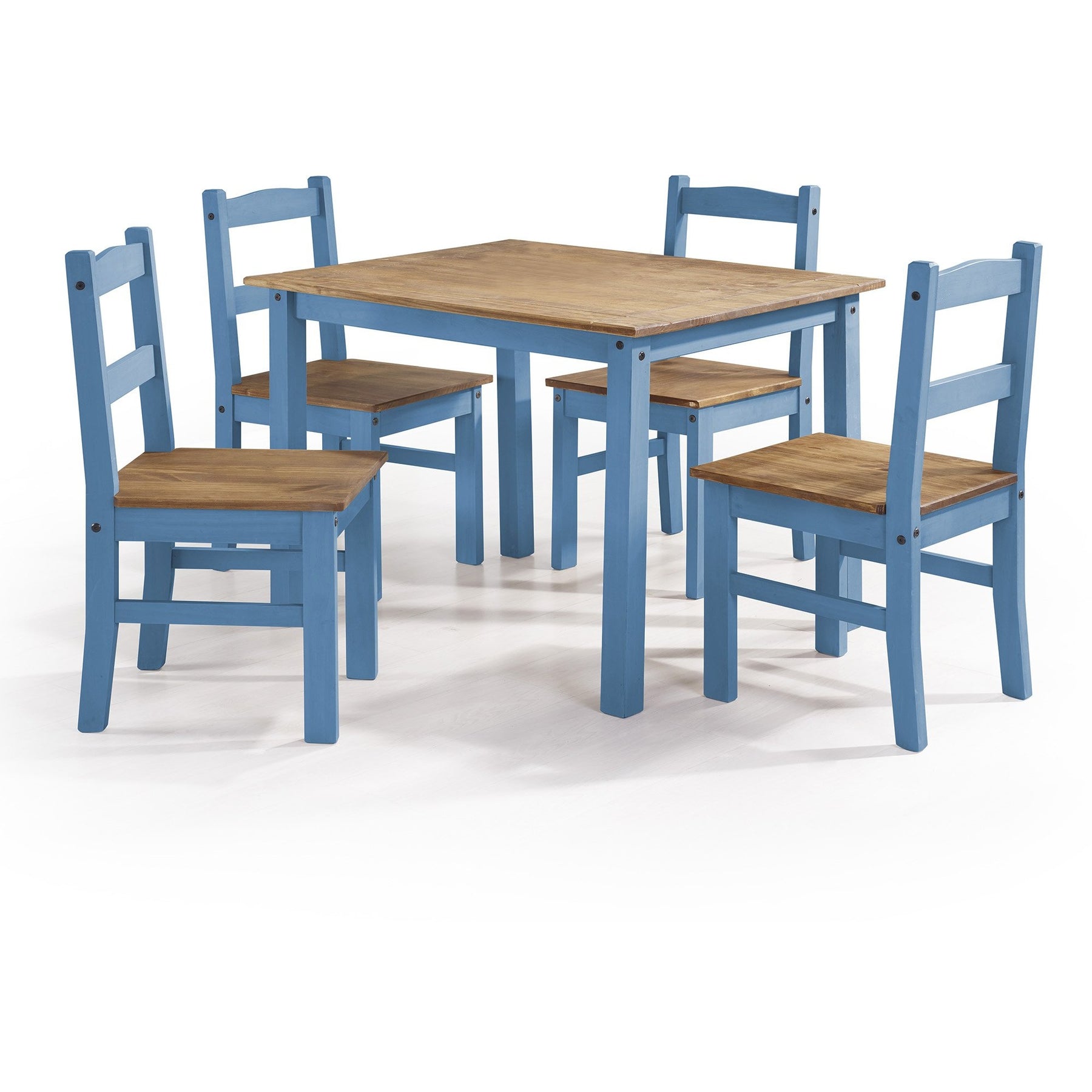 Manhattan Comfort York 5-Piece Solid Wood Dining Set with 1 Table and 4 Chairs in Blue Wash-Minimal & Modern