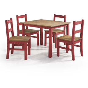 Manhattan Comfort York 5-Piece Solid Wood Dining Set with 1 Table and 4 Chairs in Red Wash-Minimal & Modern