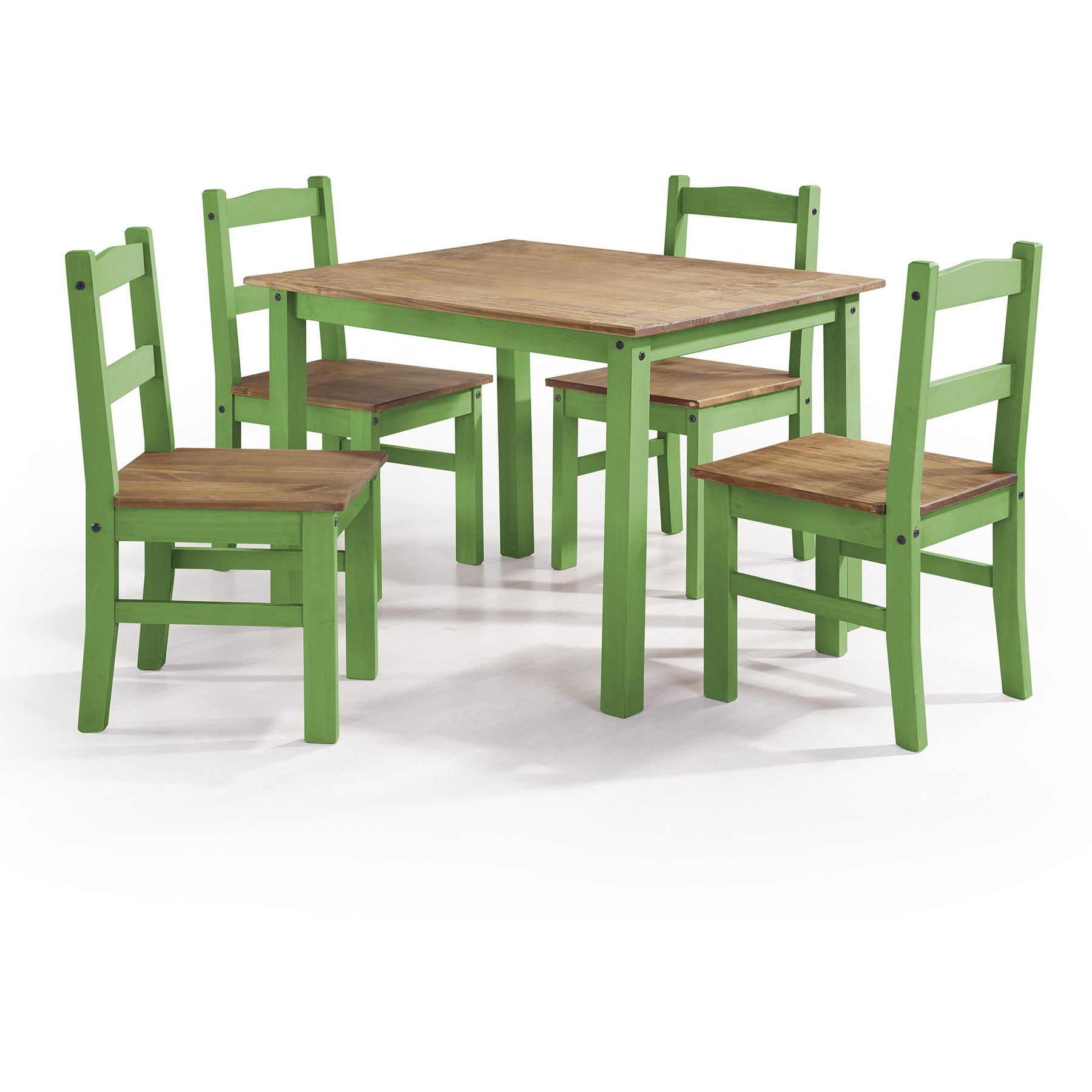 Manhattan Comfort York 5-Piece Solid Wood Dining Set with 1 Table and 4 Chairs in Green Wash-Minimal & Modern