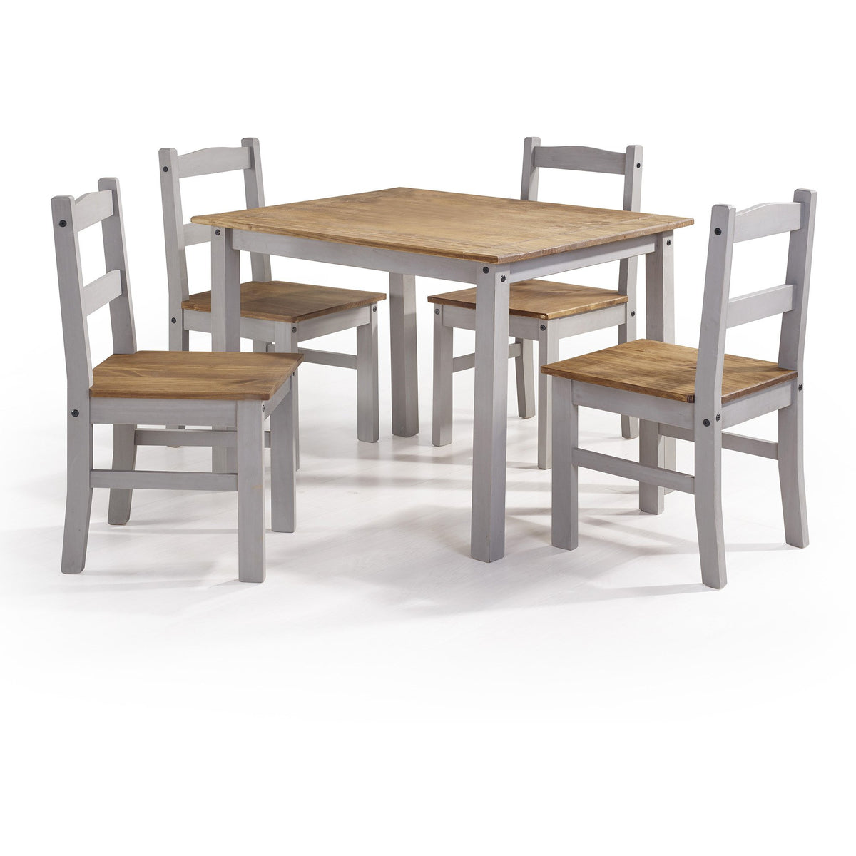 Manhattan Comfort York 5-Piece Solid Wood Dining Set with 1 Table and 4 Chairs in Gray Wash-Minimal & Modern