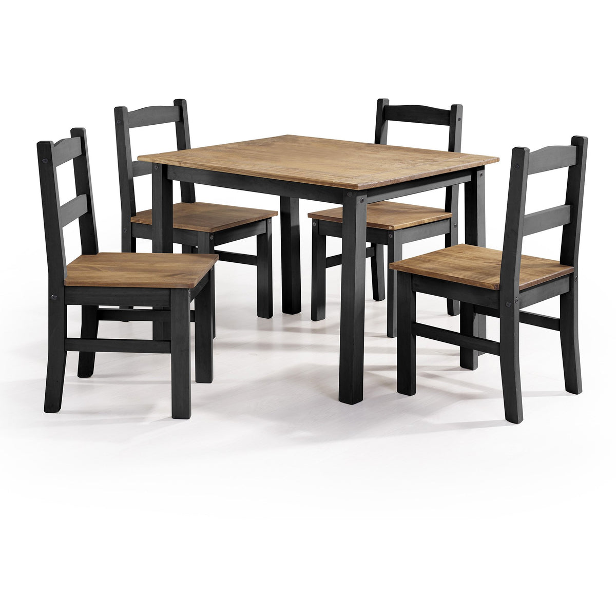Manhattan Comfort York 5-Piece Solid Wood Dining Set with 1 Table and 4 Chairs in Black Wash-Minimal & Modern