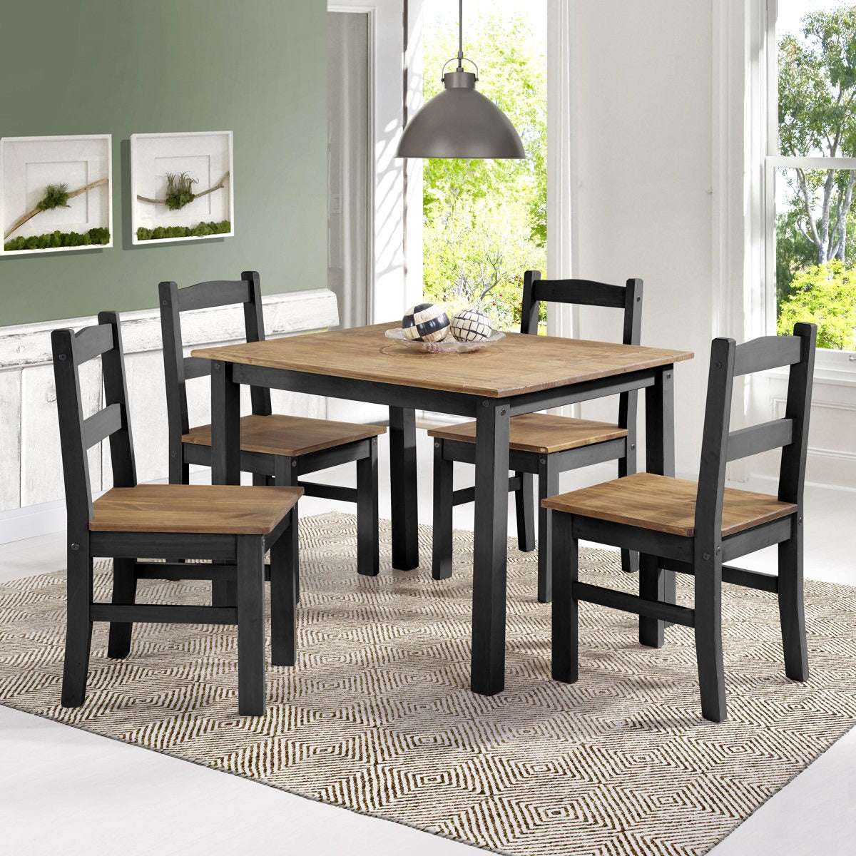 Manhattan Comfort York 5-Piece Solid Wood Dining Set with 1 Table and 4 Chairs in Black Wash-Minimal & Modern
