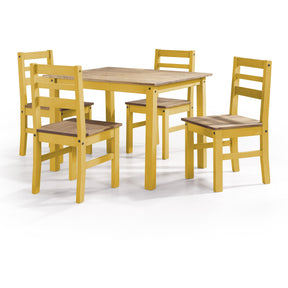 Manhattan Comfort Maiden 5-Piece Solid Wood Dining Set with 1 Table and 4 Chairs in Yellow Wash-Minimal & Modern