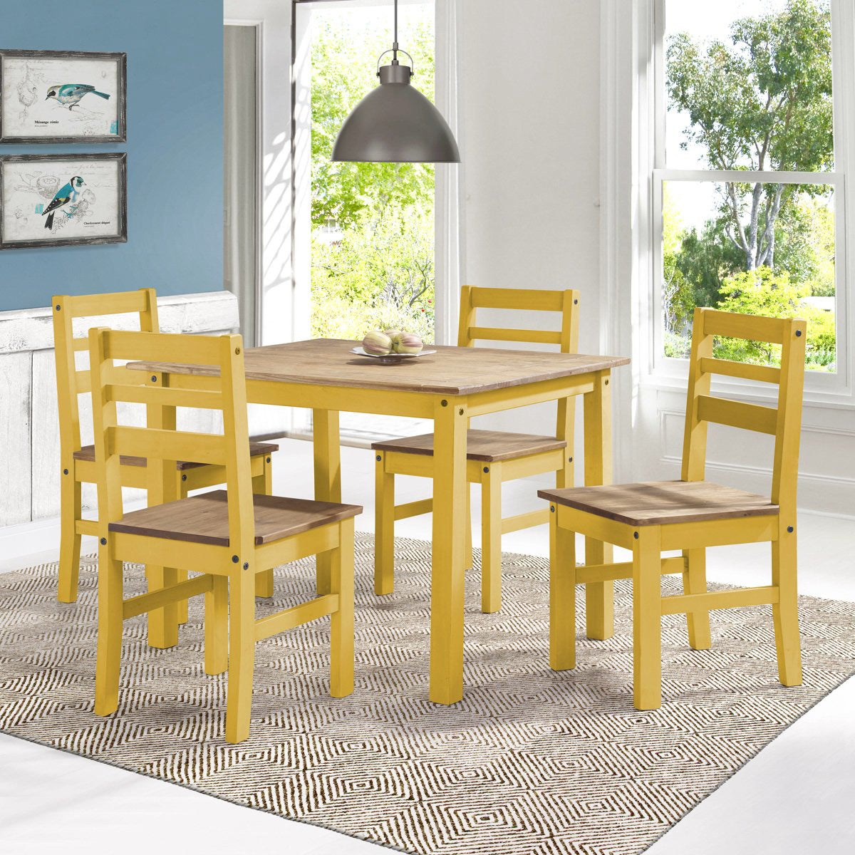 Manhattan Comfort Maiden 5-Piece Solid Wood Dining Set with 1 Table and 4 Chairs in Yellow Wash-Minimal & Modern