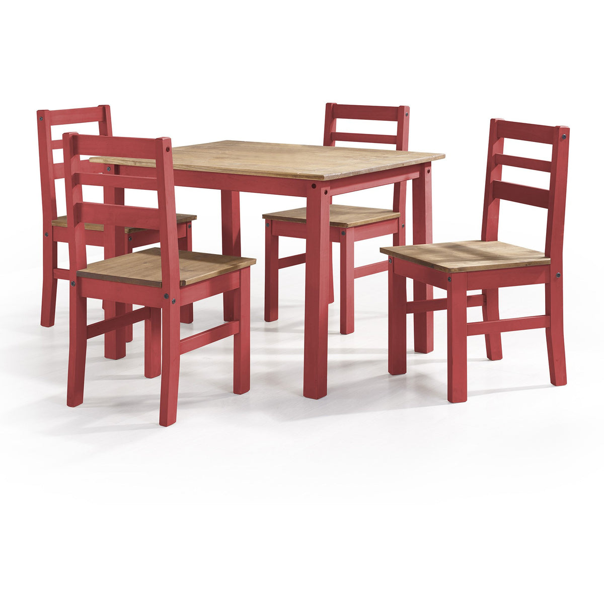Manhattan Comfort Maiden 5-Piece Solid Wood Dining Set with 1 Table and 4 Chairs in Red Wash-Minimal & Modern