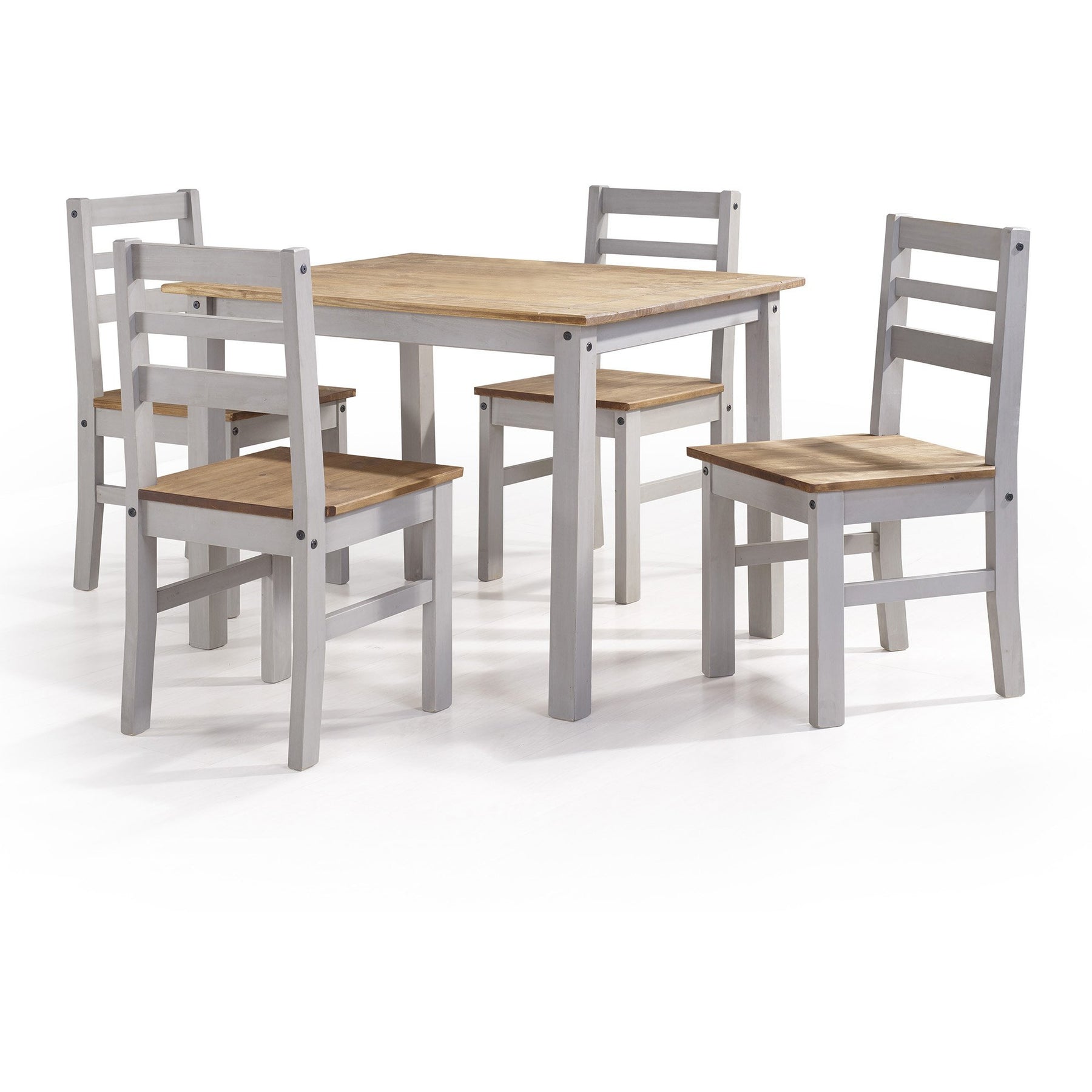 Manhattan Comfort Maiden 5-Piece Solid Wood Dining Set with 1 Table and 4 Chairs in Gray Wash-Minimal & Modern