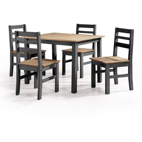 Manhattan Comfort Maiden 5-Piece Solid Wood Dining Set with 1 Table and 4 Chairs in Black Wash-Minimal & Modern