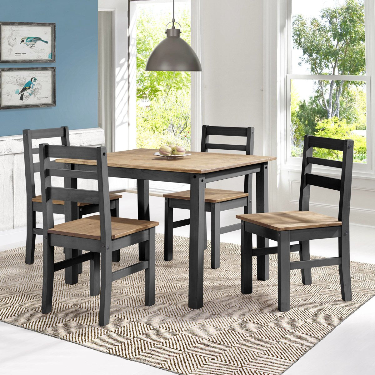 Manhattan Comfort Maiden 5-Piece Solid Wood Dining Set with 1 Table and 4 Chairs in Black Wash-Minimal & Modern
