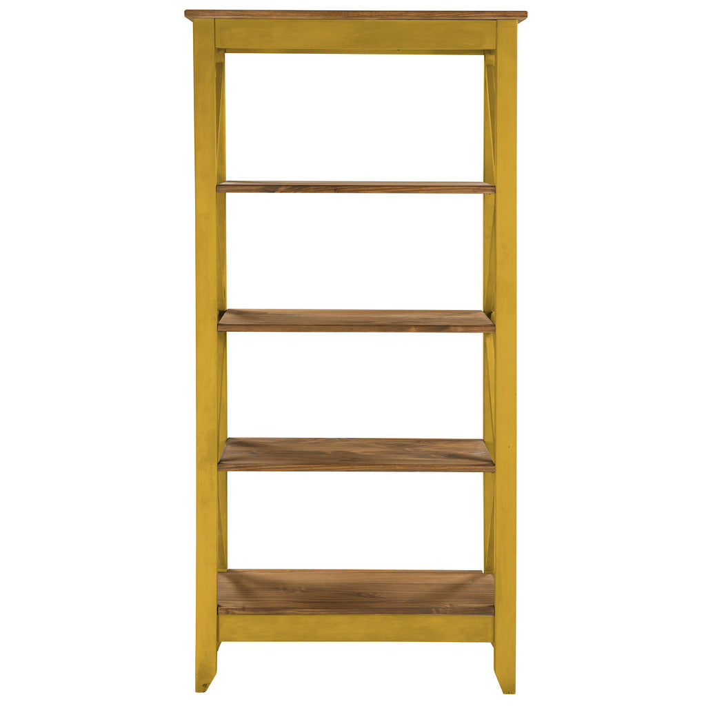 Manhattan Comfort Jay 31.5" Solid Wood Bookcase with 4 Shelves in Yellow Wash