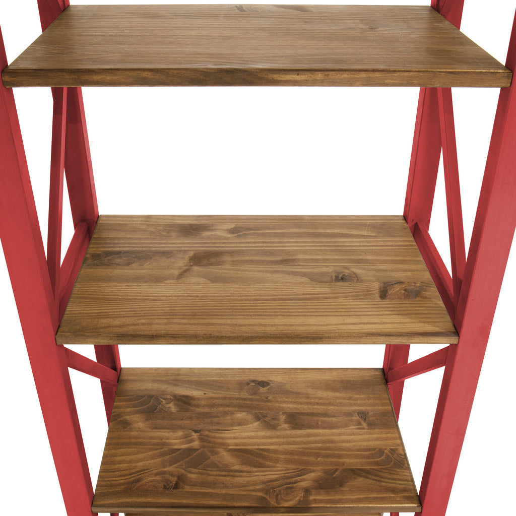 Manhattan Comfort Jay 31.5" Solid Wood Bookcase with 4 Shelves in Red Wash