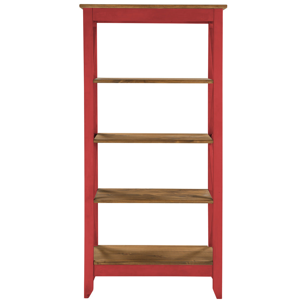 Manhattan Comfort Jay 31.5" Solid Wood Bookcase with 4 Shelves in Red Wash