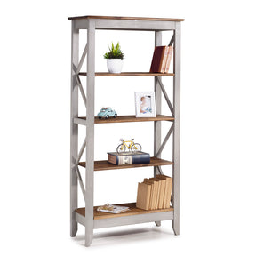 Manhattan Comfort Jay 31.5" Solid Wood Bookcase with 4 Shelves in Gray Wash