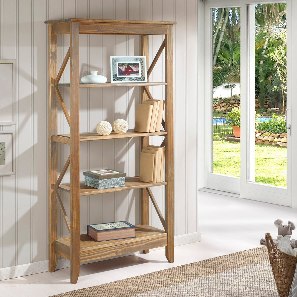 Manhattan Comfort Jay 31.5" Solid Wood Bookcase with 4 Shelves in Nature