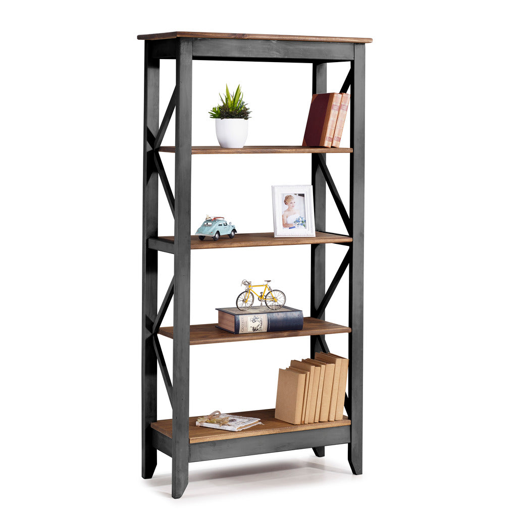 Manhattan Comfort Jay 31.5" Solid Wood Bookcase with 4 Shelves in Black Wash