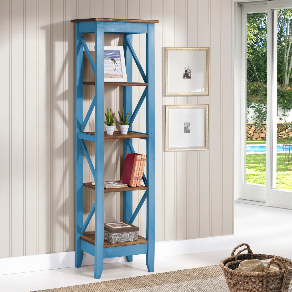 Manhattan Comfort Jay 18.5" Solid Wood Bookcase with 4 Shelves in Blue Wash
