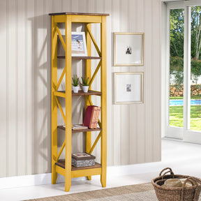 Manhattan Comfort Jay 18.5" Solid Wood Bookcase with 4 Shelves in Yellow Wash
