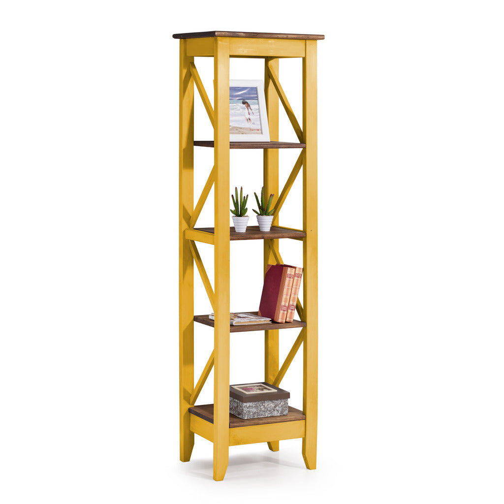 Manhattan Comfort Jay 18.5" Solid Wood Bookcase with 4 Shelves in Yellow Wash