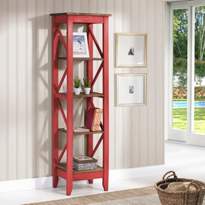 Manhattan Comfort Jay 18.5" Solid Wood Bookcase with 4 Shelves in Red Wash