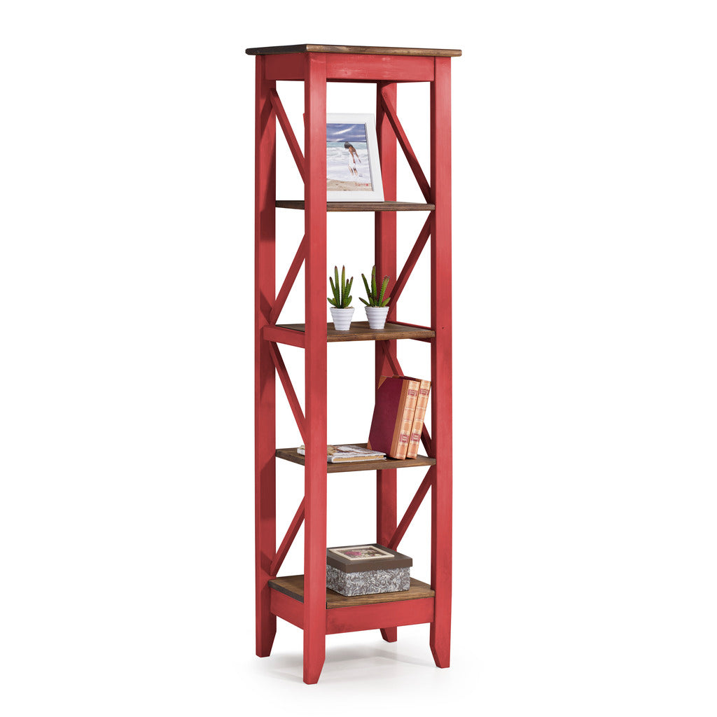 Manhattan Comfort Jay 18.5" Solid Wood Bookcase with 4 Shelves in Red Wash