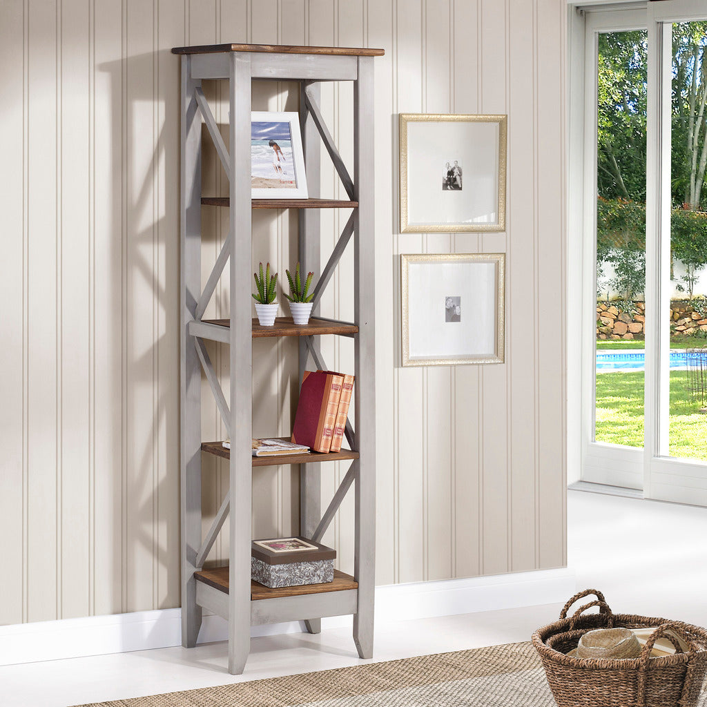 Manhattan Comfort Jay 18.5" Solid Wood Bookcase with 4 Shelves in Gray Wash