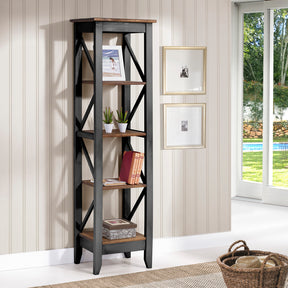 Manhattan Comfort Jay 18.5" Solid Wood Bookcase with 4 Shelves in Black Wash