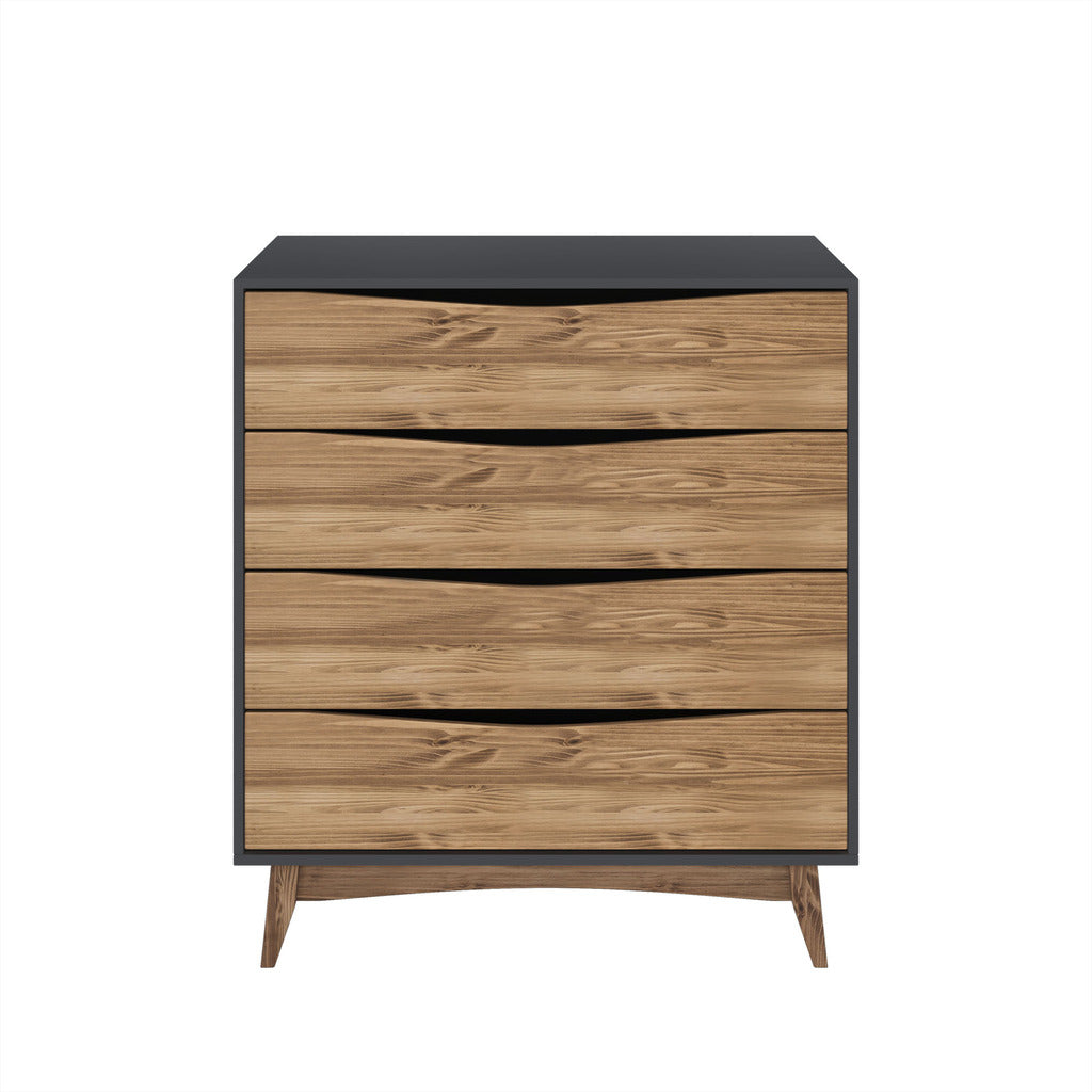 Manhattan Comfort Modern Rustic 4-Drawer Hamilton 35.03" Wide Dresser  in Dark Grey and Wood
