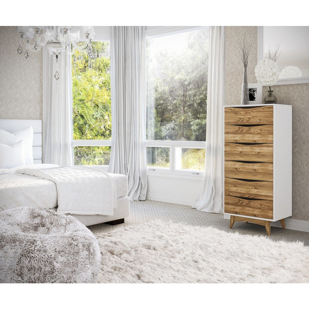 Manhattan Comfort Modern Rustic 6-Drawer Hamilton 53.54" Tall Dresser in White and Wood
