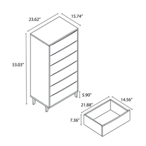 Manhattan Comfort Modern Rustic 6-Drawer Hamilton 53.54" Tall Dresser in Dark Grey and Wood