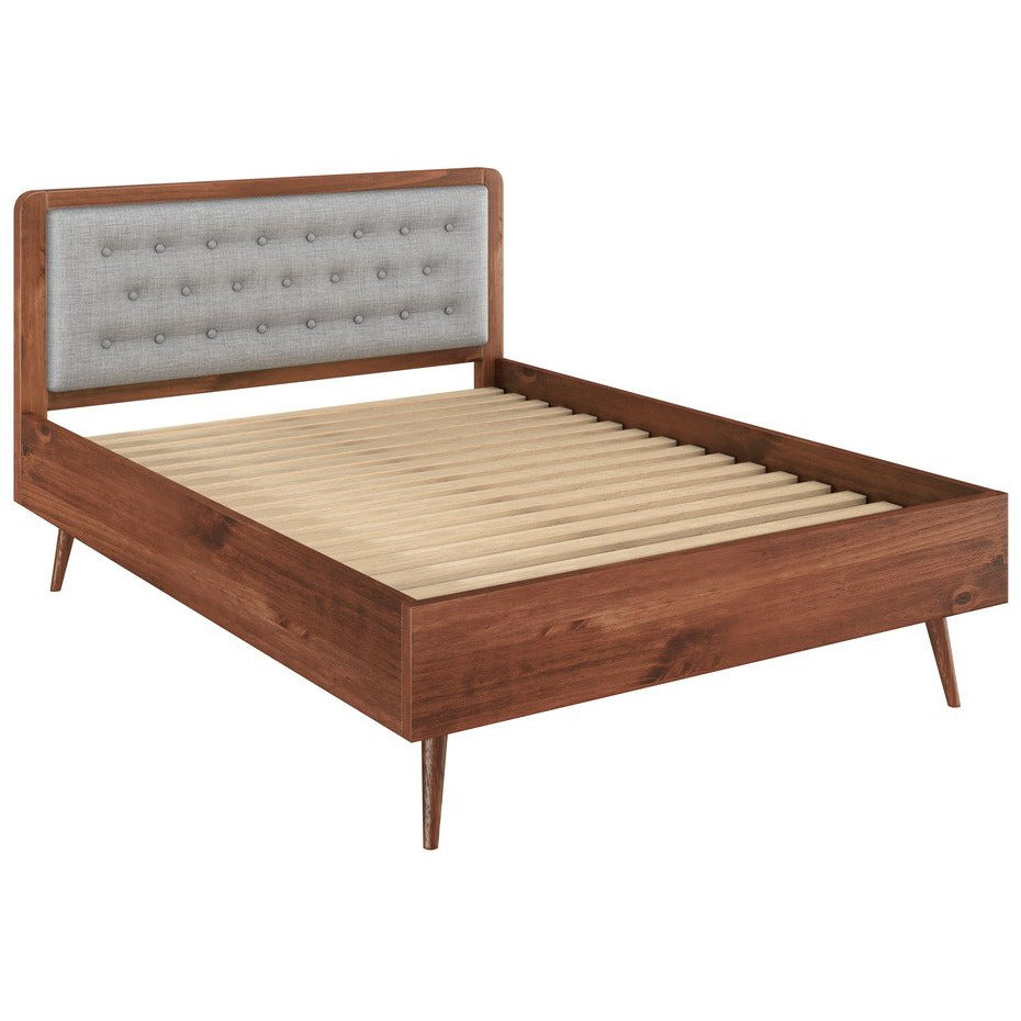 Manhattan Comfort Rustic -Modern 62" Tufted Bedford Queen-size Bed Frame with Headboard in Solid Pine Wood in Varnish and GreyManhattan Comfort-Bed Frame- - 1