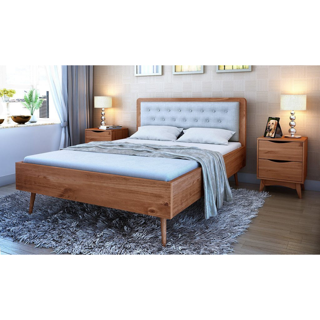 Manhattan Comfort Rustic -Modern 62" Tufted Bedford Queen-size Bed Frame with Headboard in Solid Pine Wood in Varnish and Grey