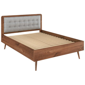 Manhattan Comfort Rustic -Modern 62" Tufted Bedford 2.0 Queen-size Bed Frame with Headboard in Solid Pine Wood in Varnish and GreyManhattan Comfort-Bed Frame- - 1