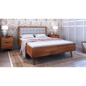 Manhattan Comfort Rustic -Modern 62" Tufted Bedford 2.0 Queen-size Bed Frame with Headboard in Solid Pine Wood in Varnish and Grey