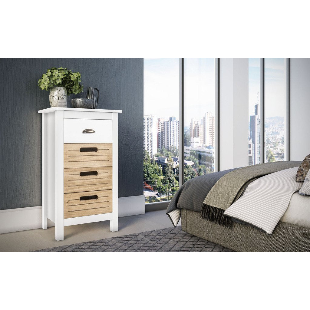 Manhattan Comfort Mid-Century Modern-Rustic  4-Drawer Irving 31.49" Tall Dresser  in White and Natural Wood