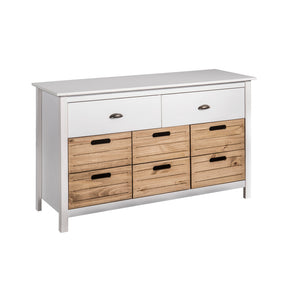 Manhattan Comfort Mid-Century Modern-Rustic 8-Drawer Irving 51.18" Wide Dresser 3.0 in White and Natural WoodManhattan Comfort-Dresser - - 1
