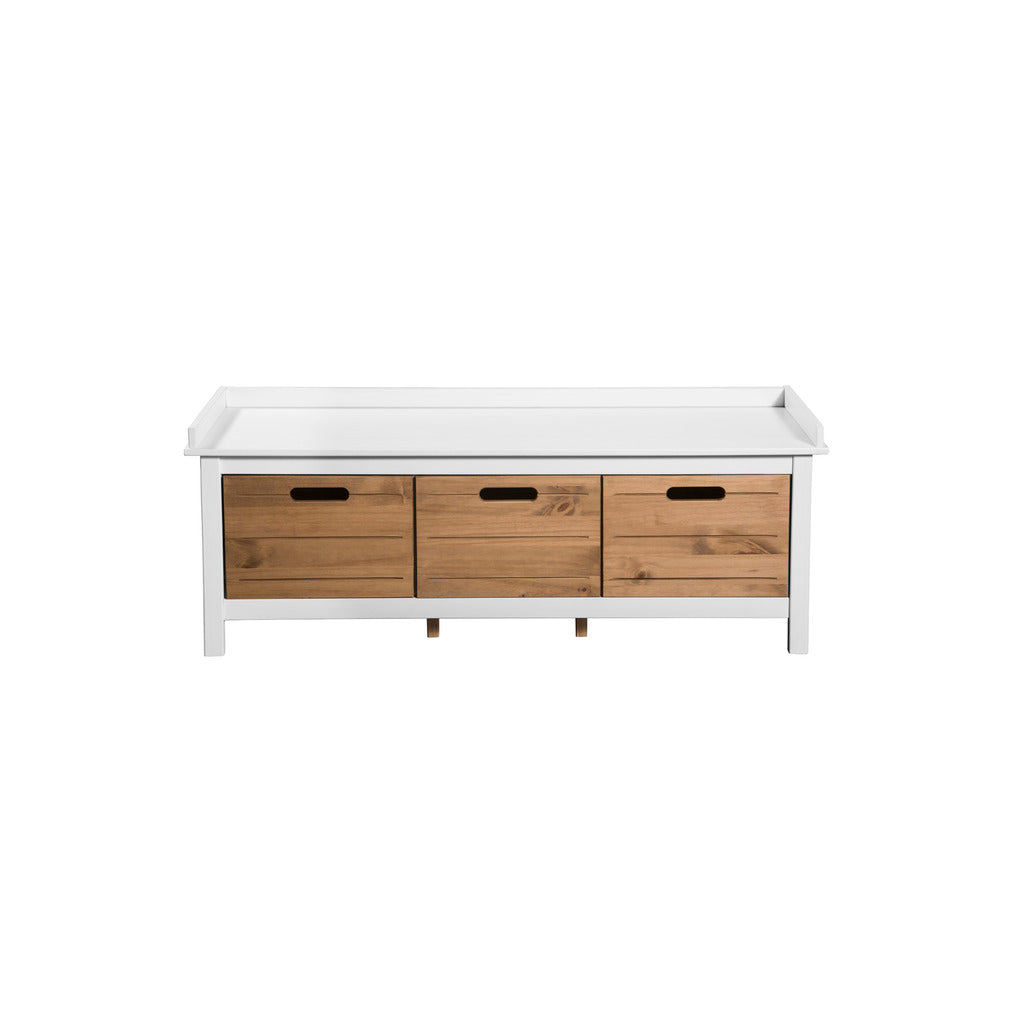 Manhattan Comfort Mid-Century Modern-Rustic  3-Drawer Irving Storage Bench Entryway 1.0 in White and Natural WoodManhattan Comfort-Entryway Bench - - 1