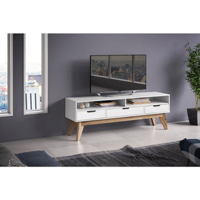 Manhattan Comfort Mid- Century Modern 3-Drawer Vandalia 55.11" TV Stand 1.0 in White