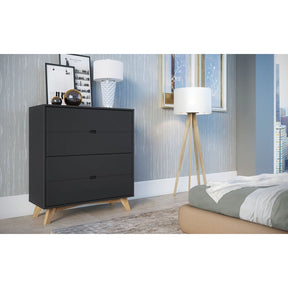 Manhattan Comfort Modern 4-Drawer Glenmore 31.49" Wide Dresser in Dark Grey and Natural Wood