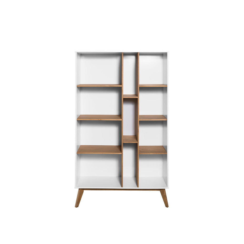 Manhattan Comfort Mid- Century Modern Vandalia Bookcase in White and Natural Wood