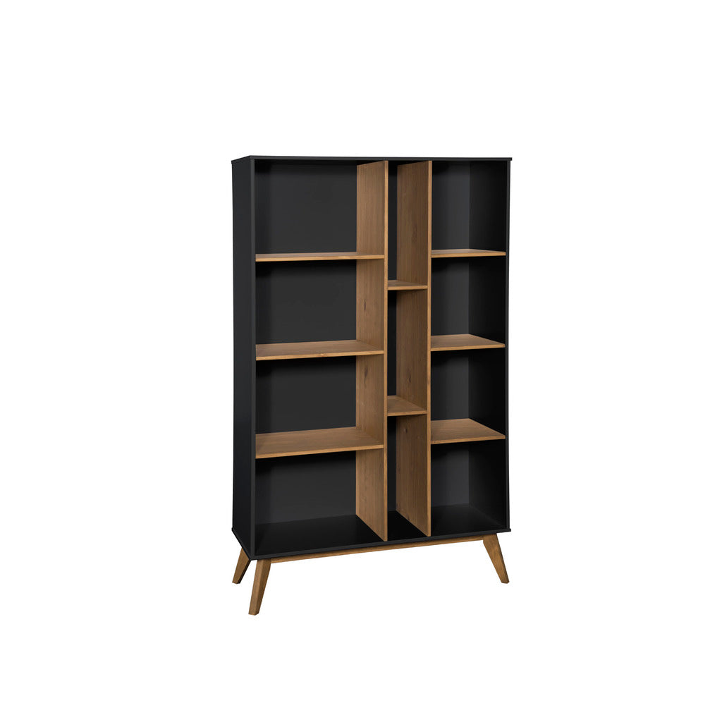 Manhattan Comfort Mid- Century Modern Vandalia Bookcase in Dark Grey and Natural WoodManhattan Comfort-Bookcases- - 1