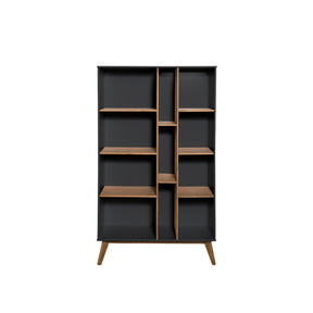 Manhattan Comfort Mid- Century Modern Vandalia Bookcase in Dark Grey and Natural Wood