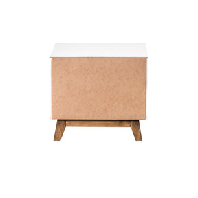 Manhattan Comfort Mid- Century Rustic Modern Livonia 2-Drawer Nightstand in White and Natural Wood
