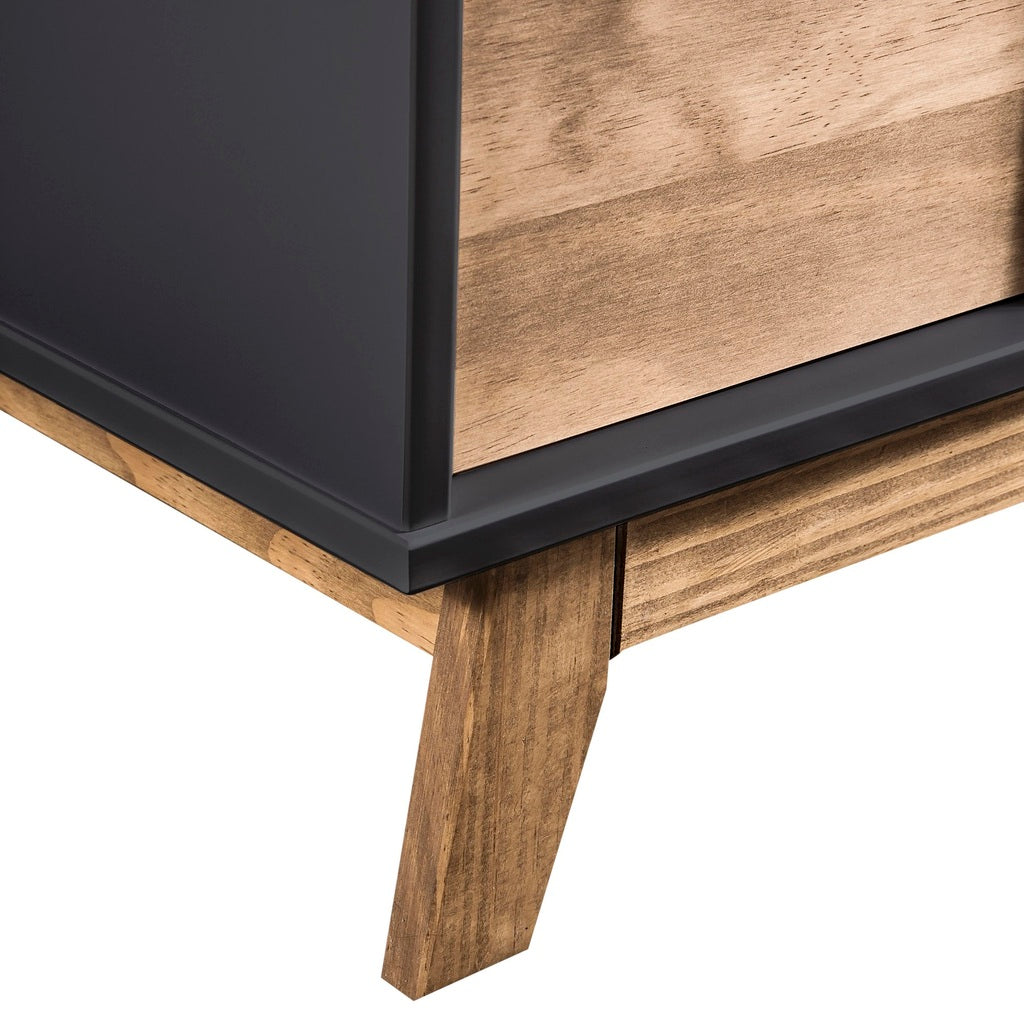Manhattan Comfort Mid- Century Rustic Modern Livonia 2-Drawer Nightstand in Dark Grey and Natural Wood
