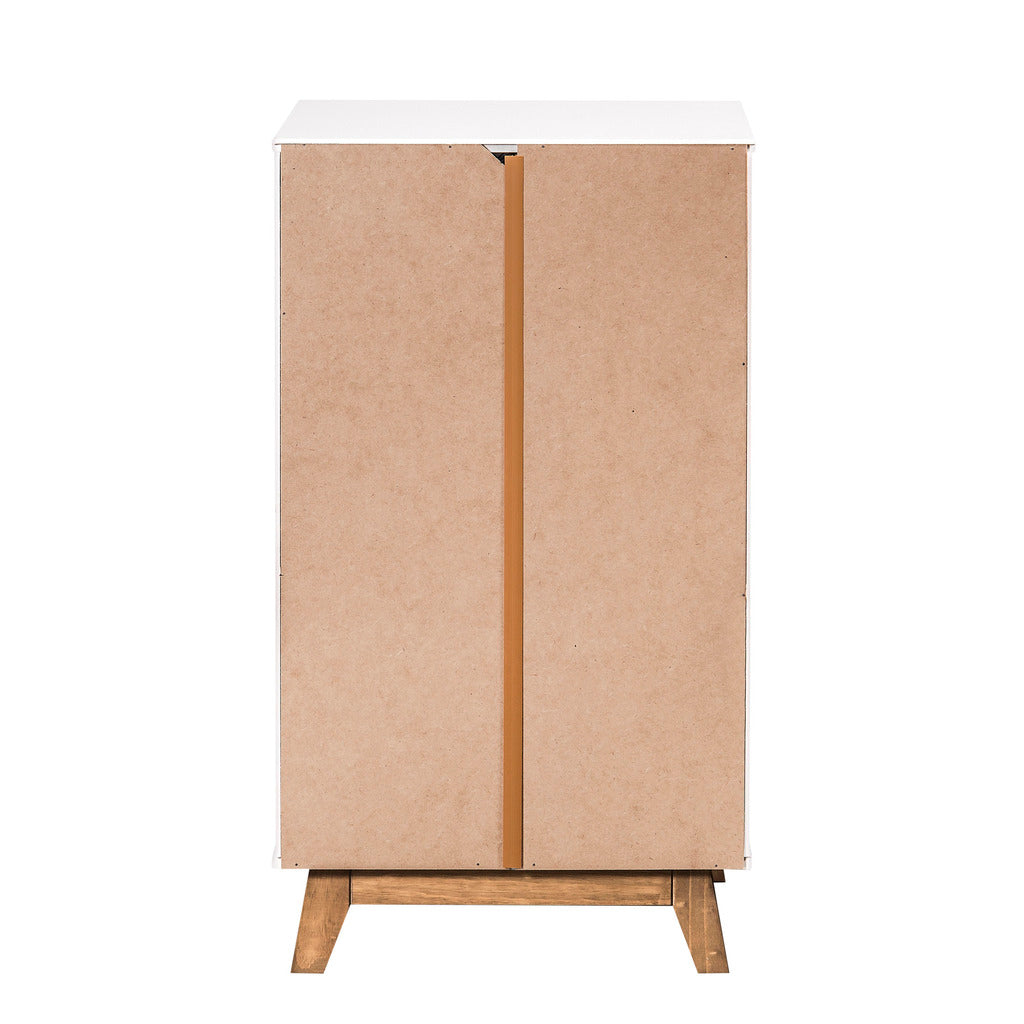 Manhattan Comfort Mid- Century Rustic Modern 5-Drawer Livonia 36.22" High Dresser  in White and Natural Wood