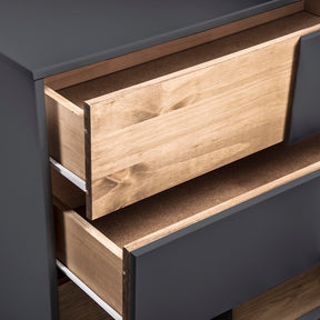 Manhattan Comfort Mid- Century Rustic Modern 5-Drawer Livonia 36.22" High Dresser in Dark Grey and Natural Wood