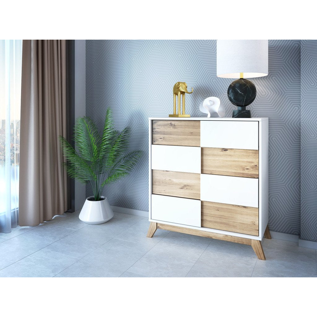 Manhattan Comfort Mid- Century Rustic Modern 4-Drawer Livonia 31.49" Wide Dresser 2.0  in White and Natural Wood