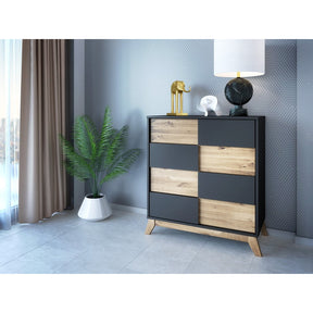 Manhattan Comfort Mid- Century Rustic Modern Livonia 4-Drawer 31.49" Wide Dresser 2.0  in Dark Grey and Natural Wood